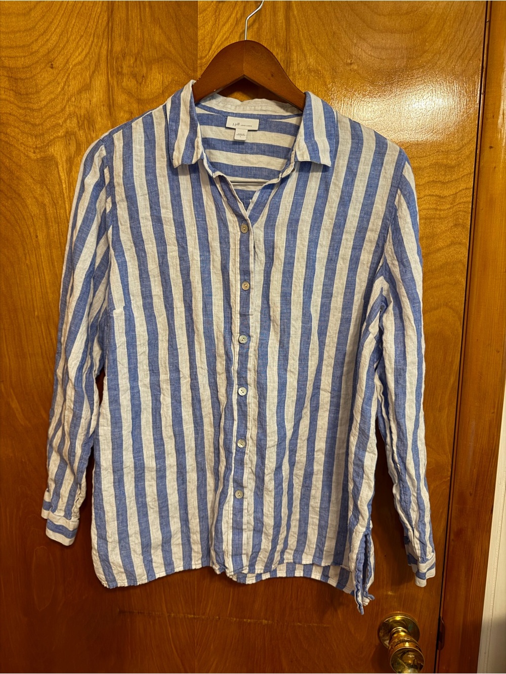 J. Jill Blue and White Striped Button-Down Linen Shirt